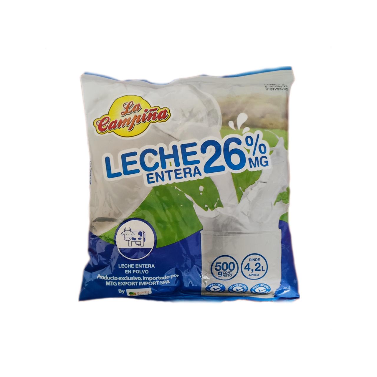 Leche entera en polvo 26 % MG Macro Food (500 g / 1.0 lb)